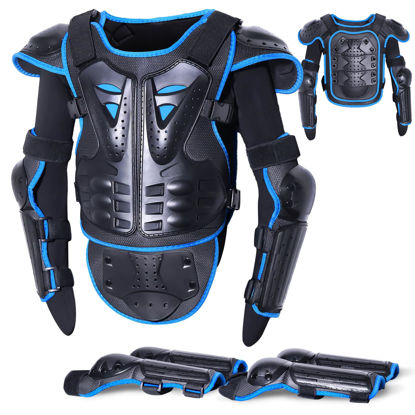 Picture of StarknightMT Upgraded Kids Motorcycle Armor Suit Teen Dirt Bike Gear Riding Protective Set for Cycling, Skateboarding, Skiing, Skating, Off-Road (Blue)