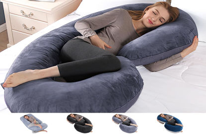 Picture of yoyomax Pregnancy Pillows, C Shaped Full Body Maternity Pillow Memory Foam Pregnancy Pillow with Removable Velvet Cover, 52 Inch Pregnancy Pillows for Sleeping-Grey