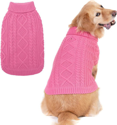 Picture of BINGPET Dog Knitted Sweaters - Turtleneck - Classic Cable Knit Dog Jumper Coat Warm Sweartershirts Outfits for Dogs Cats in Autumn Winter