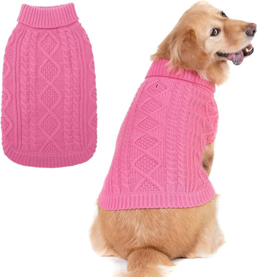Picture of BINGPET Dog Knitted Sweaters - Turtleneck - Classic Cable Knit Dog Jumper Coat Warm Sweartershirts Outfits for Dogs Cats in Autumn Winter