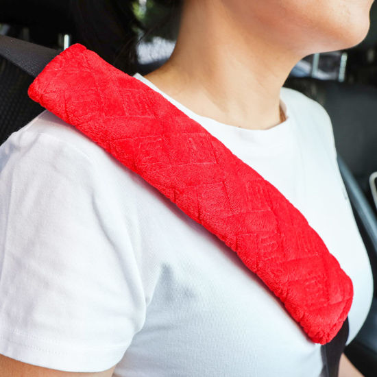 Picture of JUSTTOP 2-Pack Universal Car Seat Belt Pads Cover for A More Comfortable Driving, Seat Belt Shoulder Strap Covers Harness Pad for Car Interior Accessories(Red)