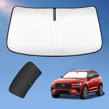 Picture of Sun Shade Sunshade for Volvo XC60 SUV 2018-2024 Windshield Cover, 2-Layers Sun Shield 240T Silver Coating Sun Visor Foldable Window Shade Blocks UV Rays Car Accessories