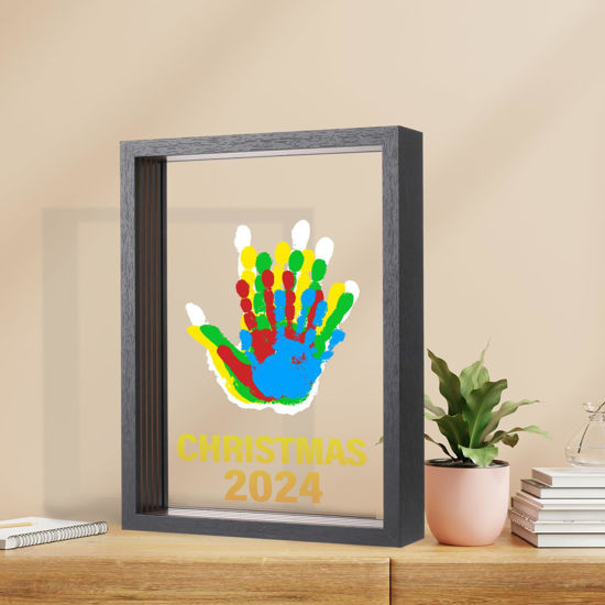 Picture of Bixinyo Family Handprint Kit - Baby Hand and Footprint Kit, Adoption Gifts, Family Gifts for New Parents, New Mom, DIY Craft Keepsake Wooden Frame, 5 Non-Toxic Paints (Black)