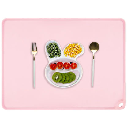 Picture of Kids Placemat - Silicone Placemat Cloud Shape Non Slip Placemat for Baby Toddlers, Portable Food Mat BPA Free Reusable Placemats for Travel and High Chairs-Easy to Clean and Roll Up (Pink)