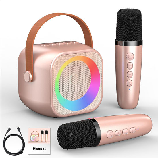 Picture of Mini Karaoke Machine for Kids Adults, Portable Bluetooth Speaker with 2 Wireless Microphones, Microphone and Speaker Set with Disco Light for Home Party Christmas Birthday Gift for Girls Boys