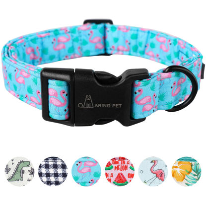 Picture of ARING PET Flamingo Dog Collar-Cute Cotton Small Dog Collars, Adjustable Lightweight Summer Pet Collars for Small Medium Large Boy and Girl Dogs, Small