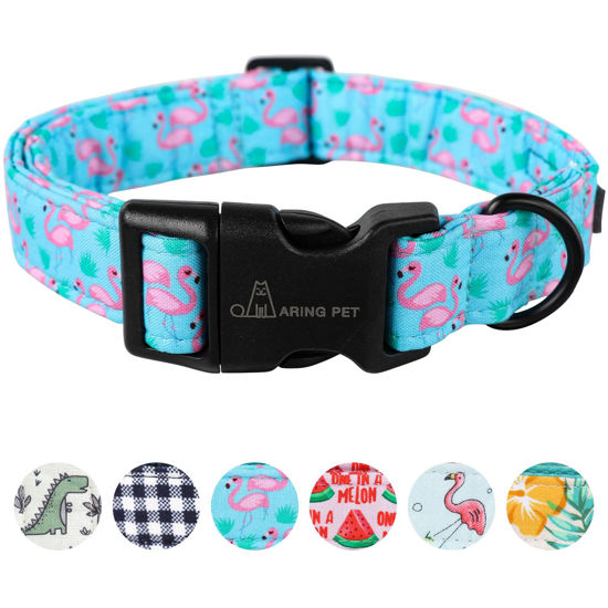 Picture of ARING PET Flamingo Dog Collar-Cute Cotton Small Dog Collars, Adjustable Lightweight Summer Pet Collars for Small Medium Large Boy and Girl Dogs, Small