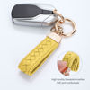 Picture of Genuine Leather Keychains, Handmade Knit Sheepskin Car Key chains for Women, Universal Key Fob Holder with 360 Degree Rotatable, Anti-Lost D-Ring, 2 Keyrings and 1 Screwdriver-Yellow