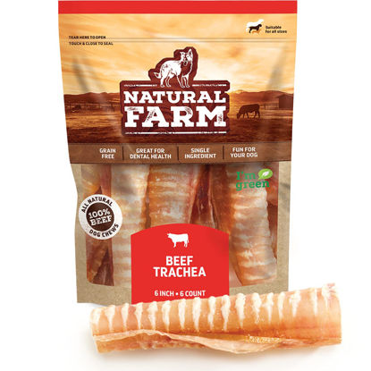 Picture of Natural Farm Beef Trachea for Dogs (6 Inch, 6 Pack)- 100% Beef,Odor Free Trachea Dog Chews- Glucosamine & Chondroitin for Joint & Hip Mobility, Bone Strength- Low-Fat Crunchy & Crispy- for All Dogs