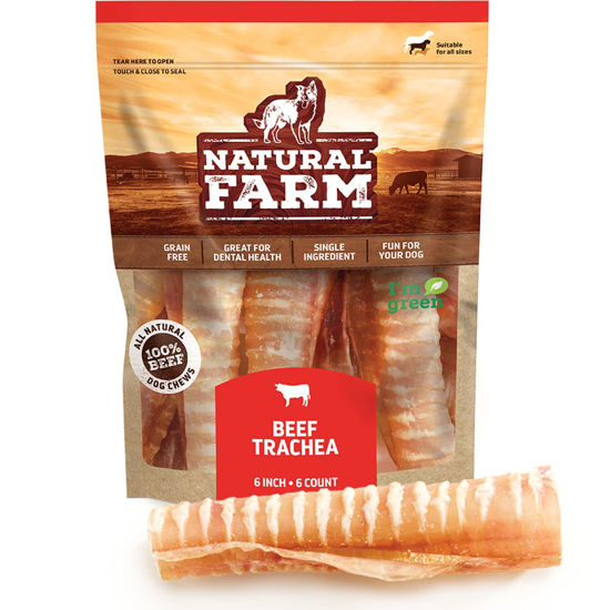 Picture of Natural Farm Beef Trachea for Dogs (6 Inch, 6 Pack)- 100% Beef,Odor Free Trachea Dog Chews- Glucosamine & Chondroitin for Joint & Hip Mobility, Bone Strength- Low-Fat Crunchy & Crispy- for All Dogs