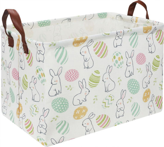 Picture of HKEC Rectangle Easter Bunny Basket Empty,Kid Toys Bin with Handles,Baby Basket,Room Decor,Gift Basket(Easter Bunny)