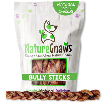 Picture of Nature Gnaws Braided Bully Sticks for Dogs 11-12" (10 Count) - Long Lasting for Aggressive Chewers and Large Dogs - Natural Beef Dog Chew Bones