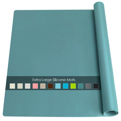 Picture of Extra Large Silicone Countertop Mat, Silicone Table Mat Kitchen Counter Protector Nonslip Heat Resistant Silicone Desk Mat for Crafts Kids Dinner Placemat Pastry Dough Rolling Mat, Dark Green