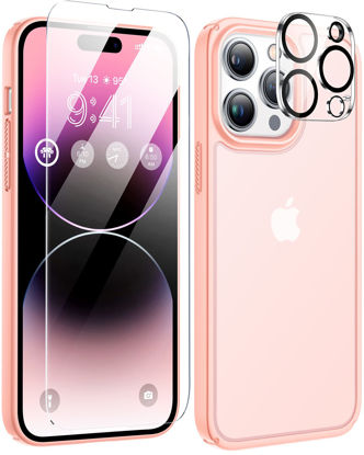 Picture of [5-in-1] Humixx Designed for iPhone 14 Pro Case, 2X Tempered Glass Screen Protector + 2X 9H Lens Protector [10FT Military Shockproof] Slim Protective Phone Case for iPhone 14 Pro 6.1 inch,Sakura Pink
