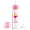 Picture of Dr. Brown's Anti-Colic Options+ Narrow Sippy Bottle Starter Kit, 8oz/250mL, with Level 3 Medium-Fast Flow Nipple and Soft 100% Silicone Sippy Spout, Pink, BPA Free, 6m+