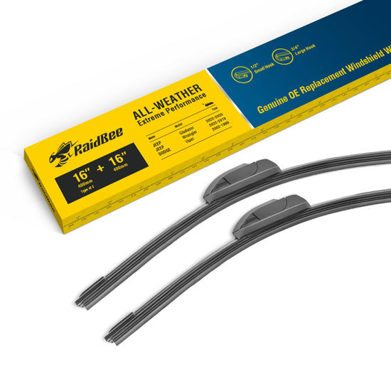 Picture of 2 Wiper Blades 16"/16" Replacement for JEEP Gladiator 2022-2020 Wrangler 22-18/DODGE Viper 02-99/ BENZ G63 AMG 17-13 Windshield Wiper Blade,16+16 Inch Windshield Wiper Blades Original Factory Quality