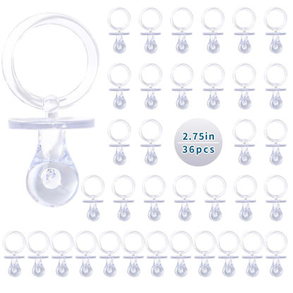Picture of Pacifiers for Baby Shower Game, 36PCS Plastic Pacifiers for Baby Shower Decoration DIY, Large Size Baby Shower Pacifiers, Gender Reveal Party Table Scatter/Hunt Baby Shower Game Props(Clear, 2.75 in)