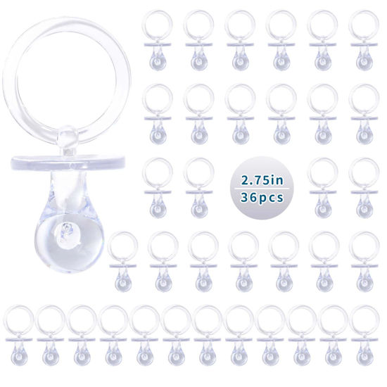 Picture of Pacifiers for Baby Shower Game, 36PCS Plastic Pacifiers for Baby Shower Decoration DIY, Large Size Baby Shower Pacifiers, Gender Reveal Party Table Scatter/Hunt Baby Shower Game Props(Clear, 2.75 in)