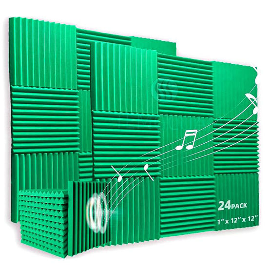 Picture of TEMGCUAM 24 Pack Sound Proof Foam Panels | 1"×12"×12" Quick-Recovery Soundproof Wall Panels | High Density Sound Dampening Panels for Home Studio | With Adhesive Stickers 120PCS (Green)