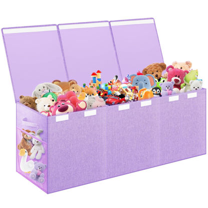Picture of Mabahoo Extra Large Toy Box, Toy Box for Kids Boys Girls, Collapsible Sturdy Toy Storage Organizer with Mesh Pockets, 41"x14"x16" Kids Toy Chest Boxes Bins Baskets for Nursery, Playroom, Purple