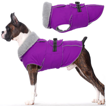 Picture of Lelepet Warm Dog Coat Reflective Dog Fleece Vest Waterproof Dog Jacket Windproof Dog Winter Coat Dog Cold Weather Coats with Adjustable Buckle Fleece Lining Dog Snowsuit Dog Coat for Large Dogs, L