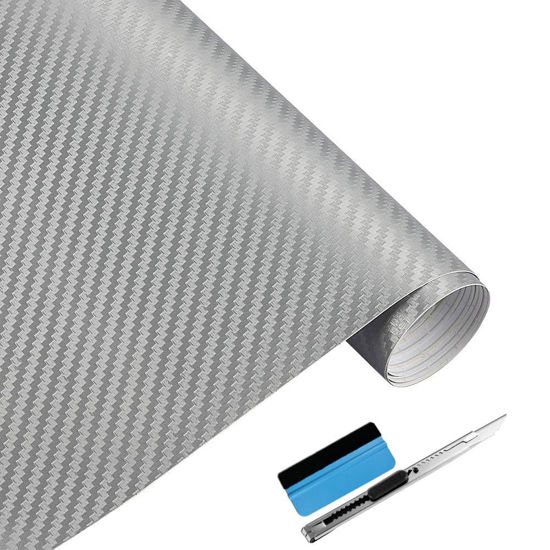 Picture of LZLRUN 3D Silver Carbon Fiber Vinyl Wrap - Outdoor Rated for Automotive Use - 1.5ft x 5ft Knife + Hand Tool
