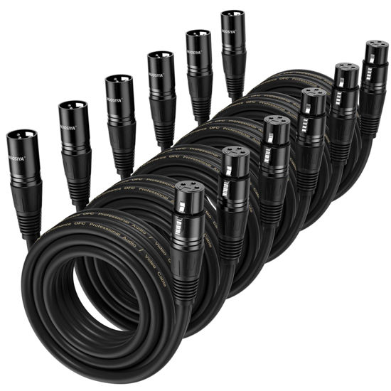 Picture of NUOSIYA XLR Cable 10 Ft 6 Packs,Microphone Cables,Premium Balanced Microphone Mic Speaker Cable with 3-Pin XLR Male to Female DMX Cable,Black