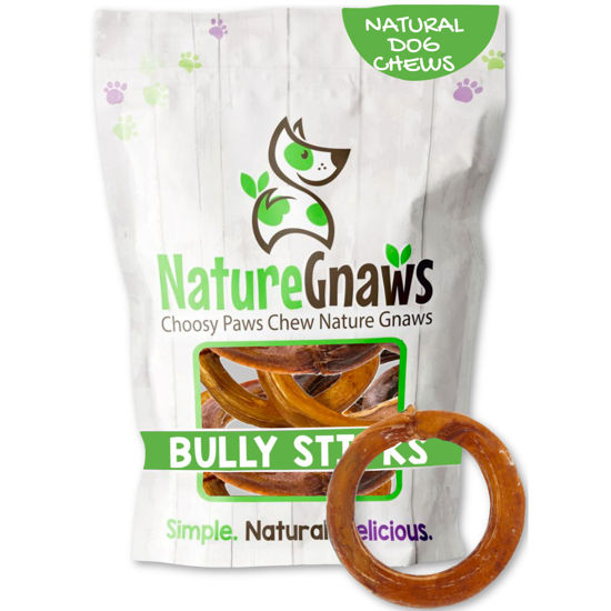 Picture of Nature Gnaws Bully Stick Rings for Dogs (5 Count) - Long Lasting for Aggressive Chewers - Natural Beef Dog Chew Bones - Rawhide Free
