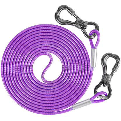 Picture of XiaZ Dog Tie Out Cable,Dog Chains for Outside with Swivel Hook, Dog Runner Leads for Yard Outdoor and Camping, Rust- Proof Training Leash for Small to Medium Pets Up to 250 LBS, 20ft，Purple