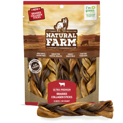 Picture of Natural Farm Braided Collagen Chews for Dogs (6 Inch, 10 Pack), Collagen Sticks, Natural Dog Chews, Long Lasting, for Small, Medium and Large Dogs, Odor-Free, Rawhide Alternative