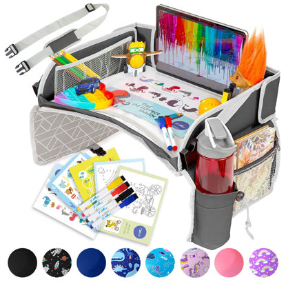 Picture of PILLANI Kids Travel Tray for Car - Car Seat Tray for Kids Travel, Car Trays for Kids Roadtrip Essentials, Carseat Table Tray for Kids Road Trip Activities - Toddler Lap Desk Organizer for Airplane
