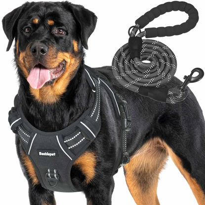 Picture of Beebiepet Heavy Duty Tactical Dog Harness for Large Dogs, No Pull Adjustable Pet Harness Reflective Service Training Easy Control Pet Vest Military K9 Working Dog Harnesses- Large, Black