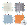 Picture of CREVENT Tag Security Blankets for Babies, Soft Small Taggie for Boys Girls, Baby Comforter Sensory Blanket, Great Gifts for Birthday Baby Shower 10"X10" (Blue+Orange+Grey+Ivory)