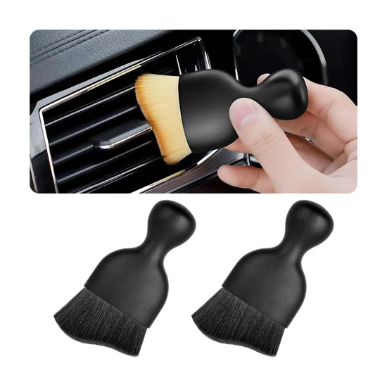 Picture of Blilo 2PCS Car Interior Detailing Brush with Dust Cover, Auto Soft Hair Cleaning Brushes, Scratch Free Curved Dirt Collectors, for Vehicle Dashboard Air Conditioner Vents Leather Computer (Balck/2PCS)