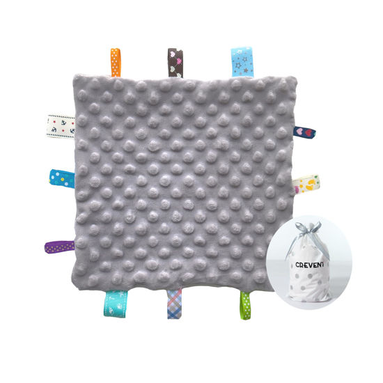 Picture of CREVENT Tag Security Blankets for Babies, Soft Small Loveys for Girls, Baby Comforter Sensory Blanket, Great Gifts for Birthday Baby Shower 10"X10" (Grey)