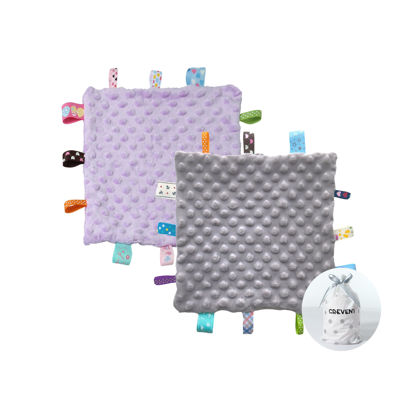 Picture of CREVENT Tag Security Blankets for Babies, Soft Small Loveys for Girls, Baby Comforter Sensory Blanket, Great Gifts for Birthday Baby Shower 10"X10" (Grey + Purple)
