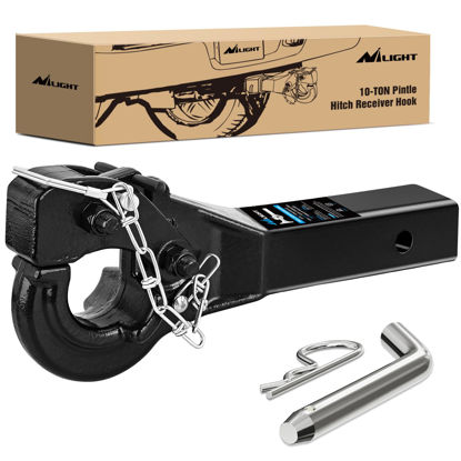 Picture of Nilight 10-TON Pintle Hitch for 2-Inch Receiver Hook Military Receiver 20000LBS,Fits 2-1/2 in Lunette Ring, Gloss Black Powder Coat