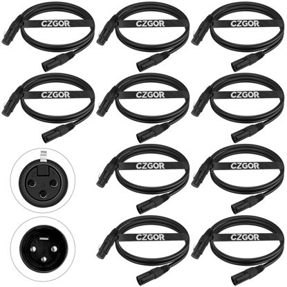 Picture of Czgor DMX Cable 6.5 ft, 10 Pack Flexible 3 Pin XLR Male to Female Cable Wire for Stage Lighting Signal XLR Connection Stage Light Wire for Par Light Moving Head Spotlight Input & Output