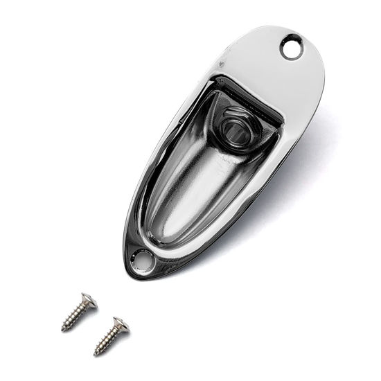 Picture of SAPHUE Guitar Input Jack Socket Plate Output Loaded Boat Style 1/4 Inch with Screws for Fender Stratocaster Strat St Mono Electric Guitar for Electric Guitar Replacement Parts（Chrome）