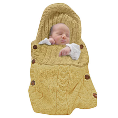 Picture of XMWEALTHY Newborn Baby Wrap Swaddle Blanket Knit Sleeping Bag Receiving Blankets Stroller Wrap for Baby (Turmeric) (0-6 Month)