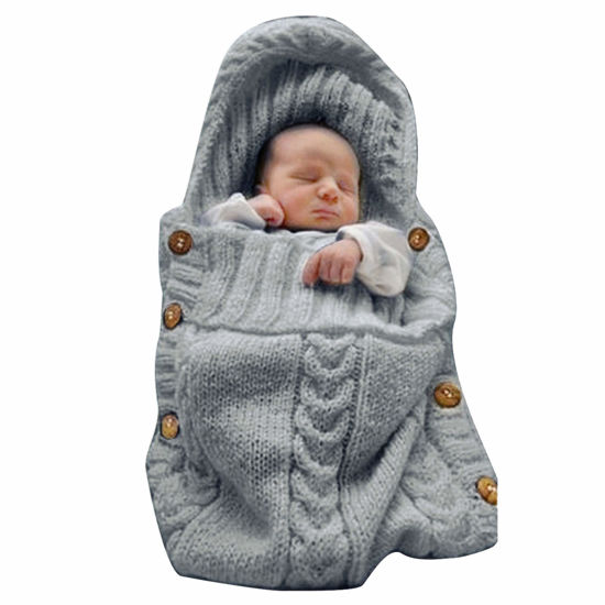 Picture of XMWEALTHY Newborn Baby Wrap Swaddle Blanket Knit Sleeping Bag Receiving Blankets Stroller Wrap for Baby(Dark Gray) (0-6 Month)