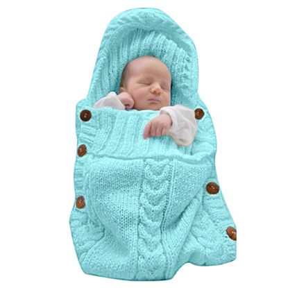 Picture of XMWEALTHY Newborn Baby Wrap Swaddle Blanket Knit Sleeping Bag Receiving Blankets Stroller Wrap for Baby(Sky Blue) (0-6 Month)