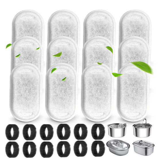 Picture of Cat Water Fountain Filters for 108/3.2L& 67oz/2L Stainless Steel Pet Water Dispenser Fountain Filters,12 Cat Fountain Filter Replacement with 12 Sponges