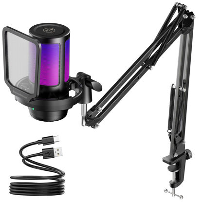 Picture of InnoGear Gaming USB Microphone, Noise Cancellation Condenser Mic with Mute, Gain, RGB Indicator, Boom Arm Stand for Streaming, Podcast, Twitch, YouTube, Discord, PC, Computer, PS4, PS5, Mac, Black