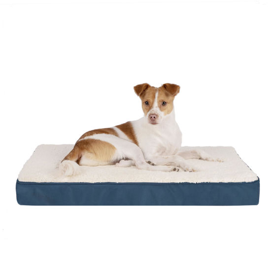 Picture of Best Pet Supplies Cute Dog Bed Mat Flat Mattress with Waterproof Exterior, Thick Orthopedic Egg Foam Fill, and Soft Sherpa Fleece Cover for Small, Medium, and Large Breeds - Blue, 41X29X4