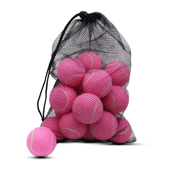 Picture of ZHUOKECE Tennis Balls, 18 Pack Training Tennis Balls Practice Balls with Mesh Bag for Easy Transport, Pet Dog Playing Balls, fit for Beginner Training Ball (Pink)