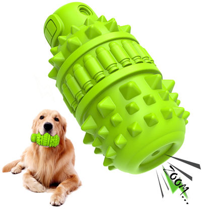 Picture of PIFFZEDO Dog Toys for Aggressive Chewers Tough Dog Squeaky Toys for Large Medium Breed Interactive Durable Natural Rubber Dog Chew Toys Dog Birthday Toy Dog Toothbrush (Green,Large)