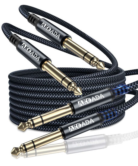 Picture of AkoaDa 1/4 Inch TRS Instrument Cable (10ft 2Pack),Akoad 6.35mm Male Jack Stereo Audio Interconnect Cord,for Bass,Keyboard,Mixer,Amplifier,Amp,Black