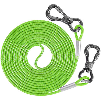 Picture of XiaZ Dog Tie Out Cable,Dog Chains for Outside with Swivel Hook, Dog Runner Leads for Yard Outdoor and Camping, Rust- Proof Training Leash for Small to Medium Pets Up to 250 LBS, 20ft，Green