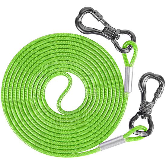 Picture of XiaZ Dog Tie Out Cable,Dog Chains for Outside with Swivel Hook, Dog Runner Leads for Yard Outdoor and Camping, Rust- Proof Training Leash for Small to Medium Pets Up to 250 LBS, 20ft，Green